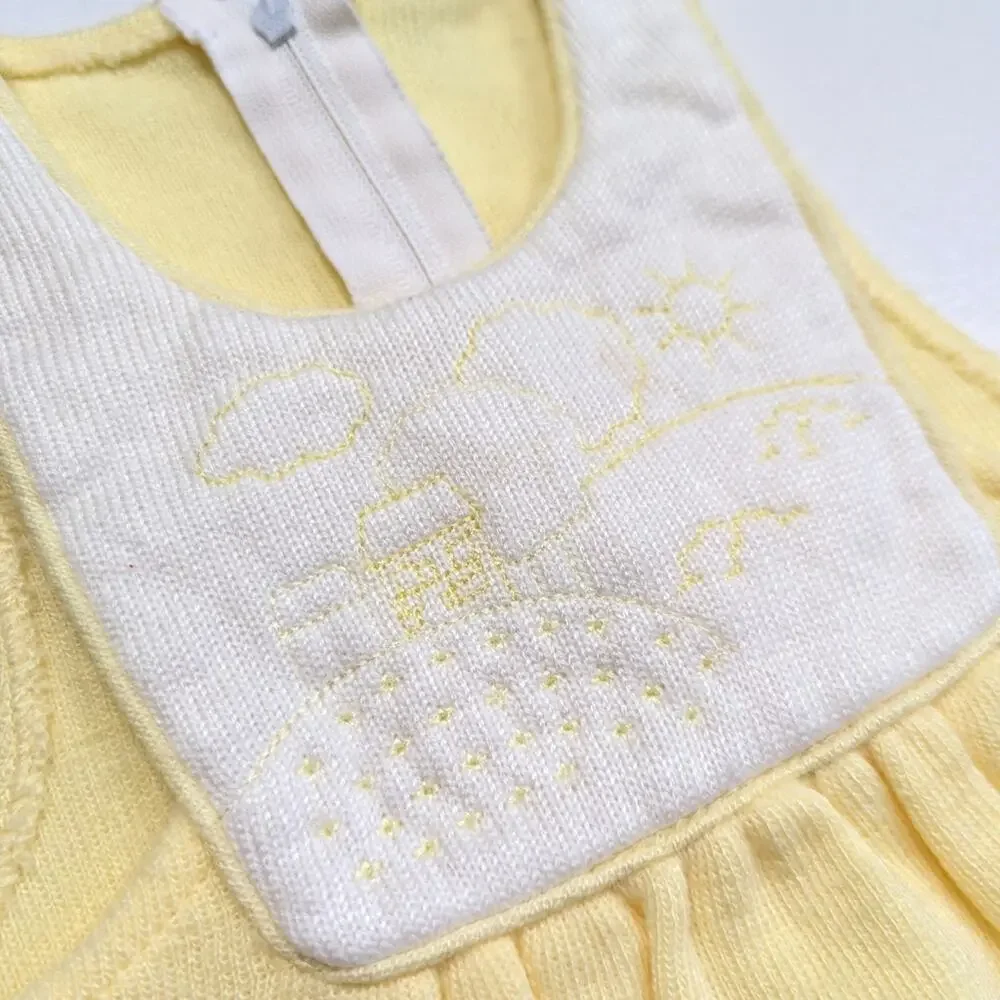 Vintage Romper Baby Size 0-3m Yellow House Knit Footie